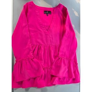 Pomander Place XS Hot Pink Kenzo Ruffle Sleeve V-Neck‎ Top Flowy Bohemian Chic